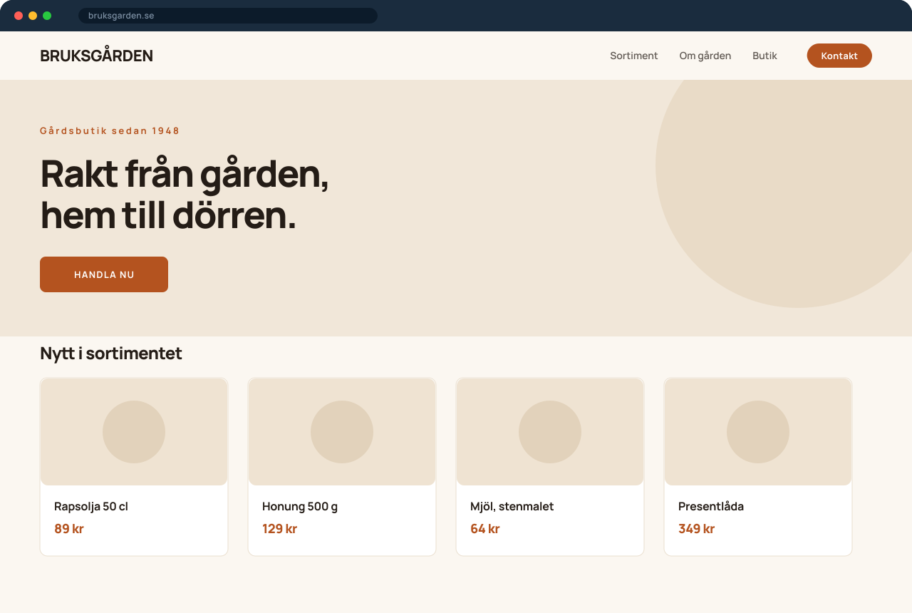 Designexempel: e-handel för gårdsbutik