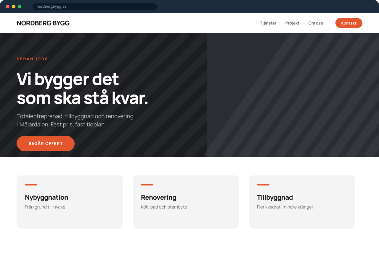 Designexempel: hemsida för byggföretag