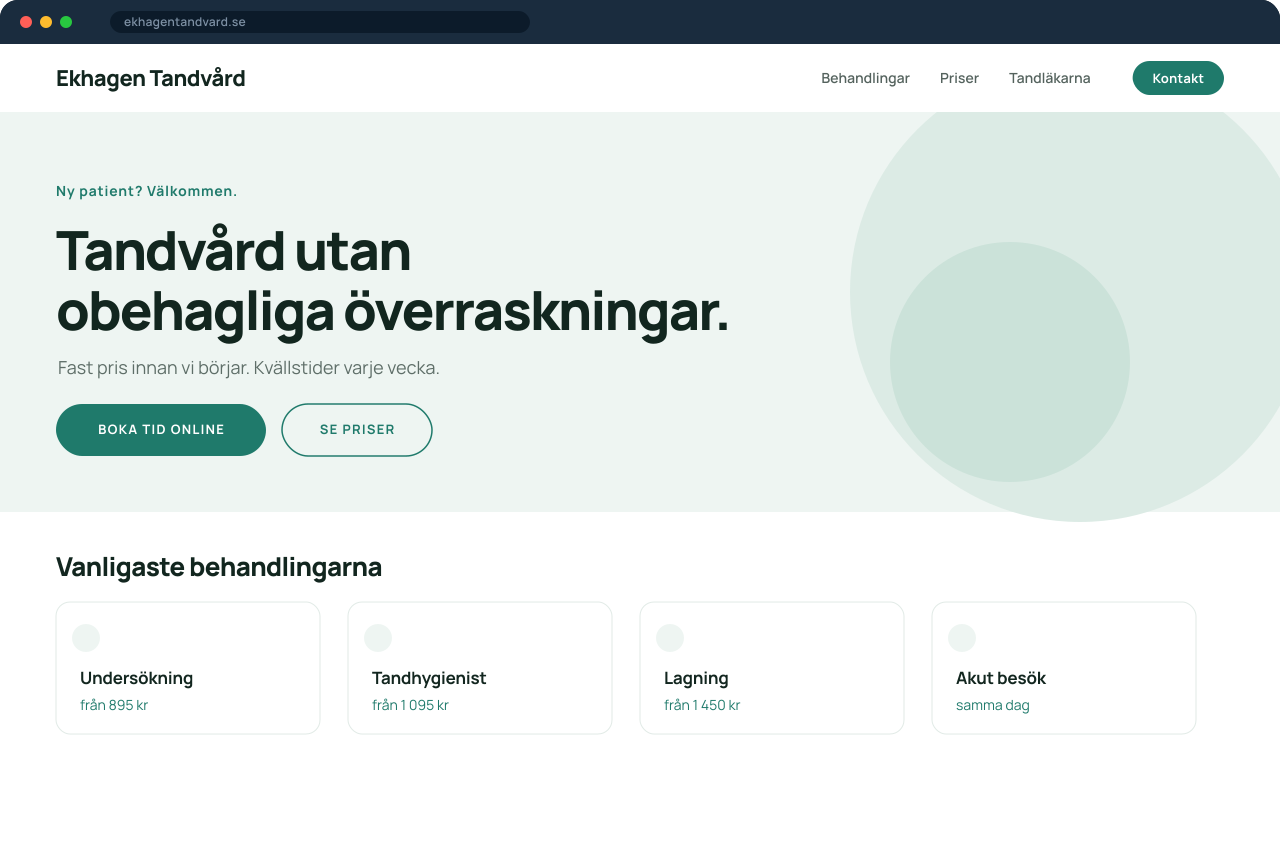 Designexempel: hemsida för tandvårdsklinik